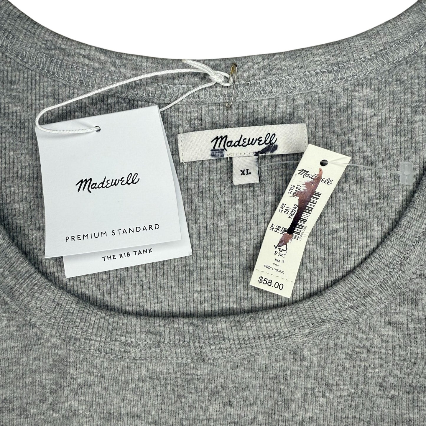Madewell Premium Standard 02 The Essential Rib Tank Gray Size XL