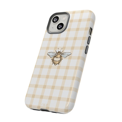 Bee-Inspired Gingham Tough Case - Stylish, Protective Phone Cover, Buzzing Bee Pattern, Unique Phone Accessory, Gift for Nature Lover