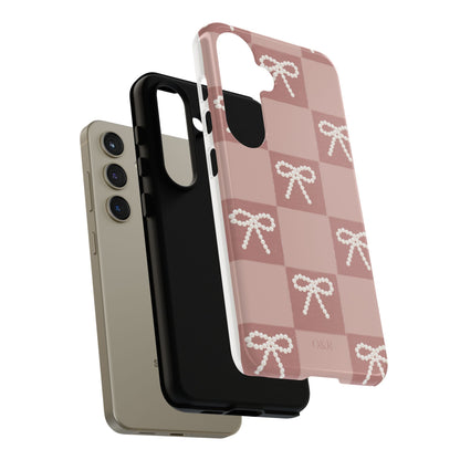 Pink Checkered Bow Tough Case, Phone Case,  Cellphone Cover, Protective Phone Shell, Cute Plaid Design