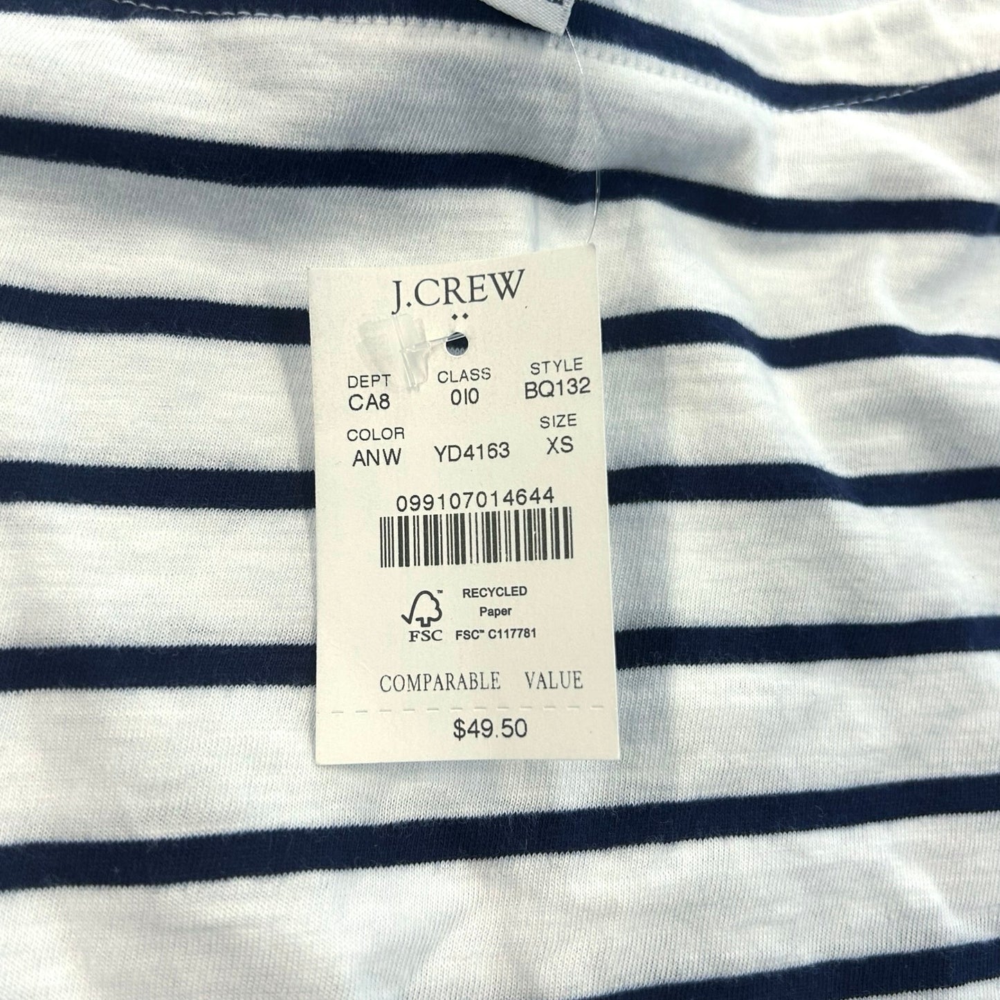 J.Crew Striped Three-Quarter Sleeve Boatneck Tee Antique Navy White Size XS