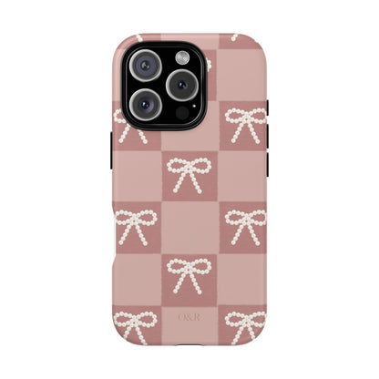 Pink Checkered Bow Tough Case, Phone Case,  Cellphone Cover, Protective Phone Shell, Cute Plaid Design