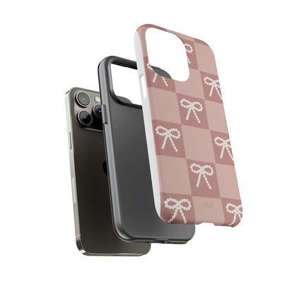 Pink Checkered Bow Tough Case, Phone Case,  Cellphone Cover, Protective Phone Shell, Cute Plaid Design