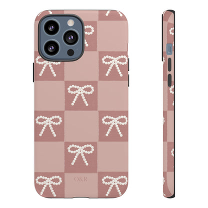 Pink Checkered Bow Tough Case, Phone Case,  Cellphone Cover, Protective Phone Shell, Cute Plaid Design