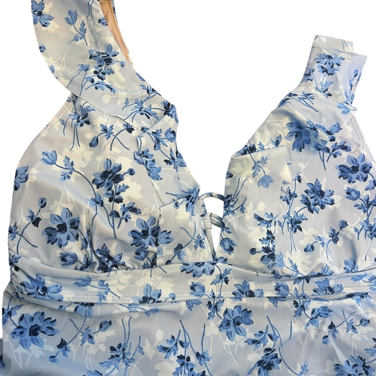 A Pea In The Pod Maternity Blue Floral Ruffle One Piece Swimsuit Size XS