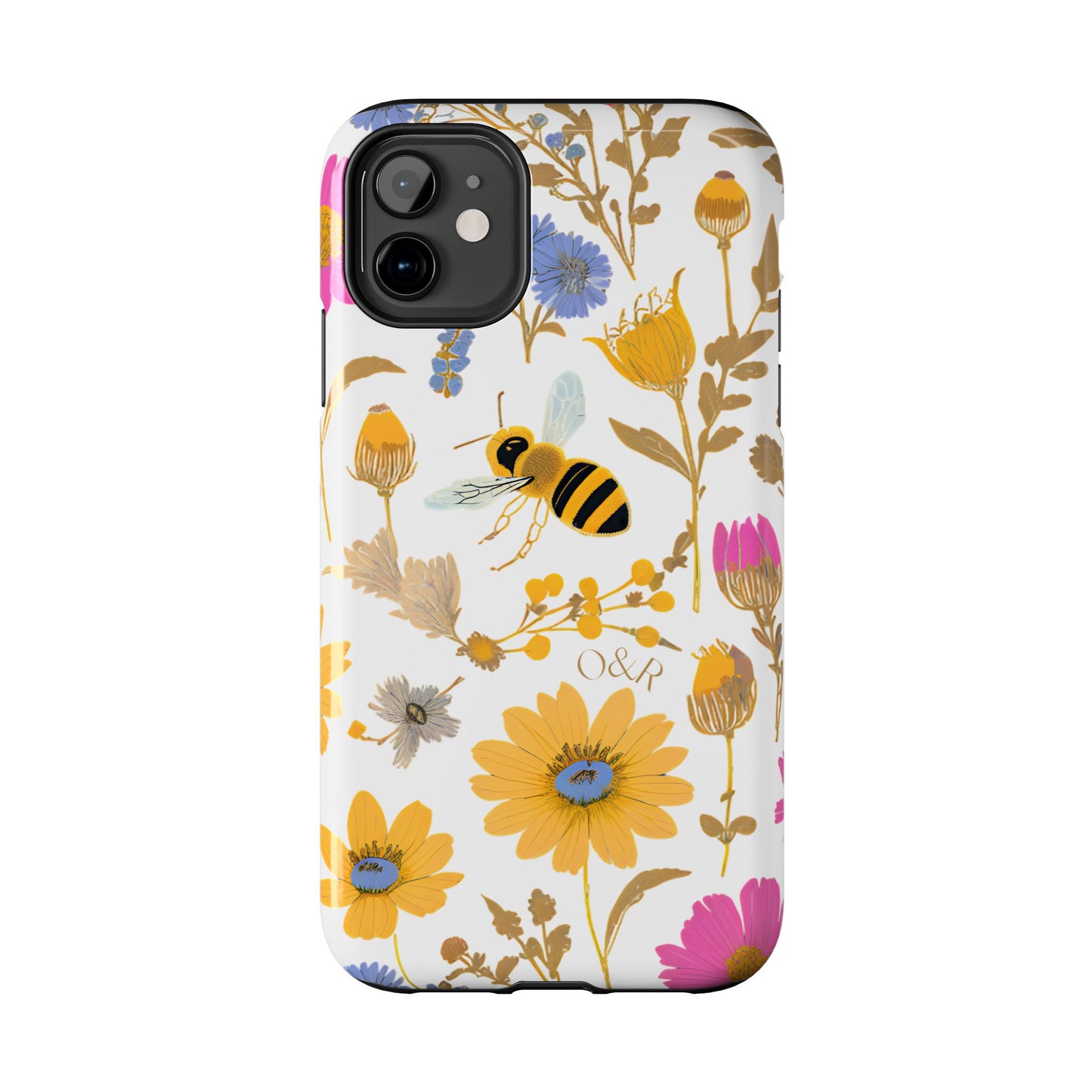 Wildflower Honey Bee Tough Phone Case - Floral Insect Protective Cover, Nature Lover Gift, iPhone Samsung Accessories, Hard