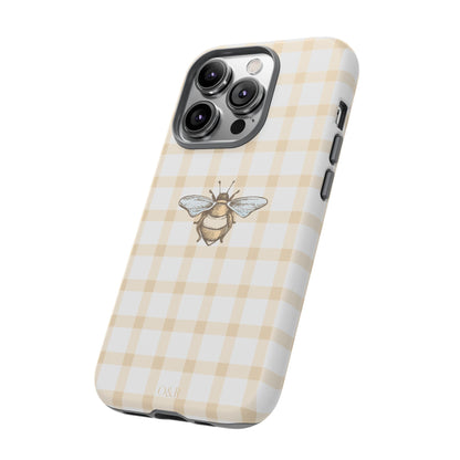 Bee-Inspired Gingham Tough Case - Stylish, Protective Phone Cover, Buzzing Bee Pattern, Unique Phone Accessory, Gift for Nature Lover