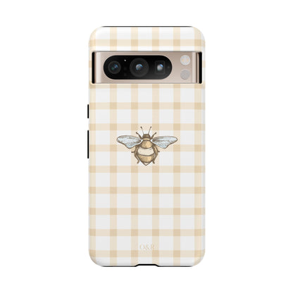 Bee-Inspired Gingham Tough Case - Stylish, Protective Phone Cover, Buzzing Bee Pattern, Unique Phone Accessory, Gift for Nature Lover