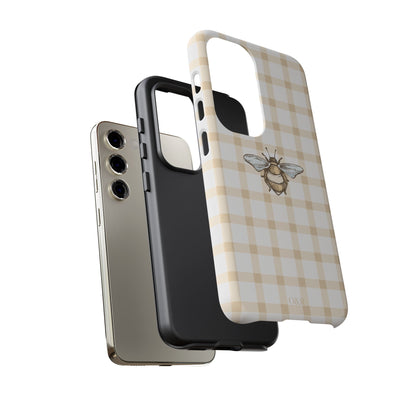 Bee-Inspired Gingham Tough Case - Stylish, Protective Phone Cover, Buzzing Bee Pattern, Unique Phone Accessory, Gift for Nature Lover