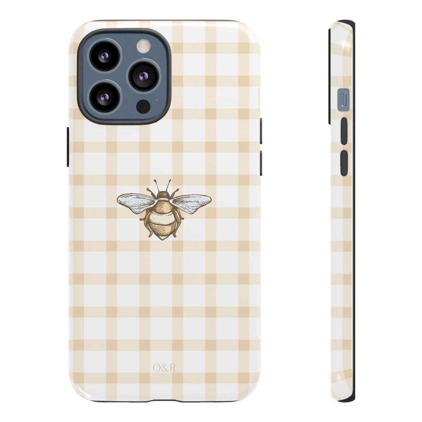 Bee-Inspired Gingham Tough Case - Stylish, Protective Phone Cover, Buzzing Bee Pattern, Unique Phone Accessory, Gift for Nature Lover