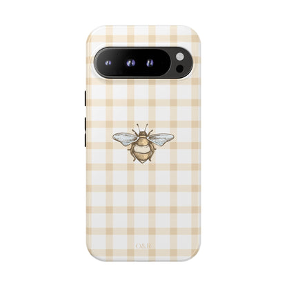 Bee-Inspired Gingham Tough Case - Stylish, Protective Phone Cover, Buzzing Bee Pattern, Unique Phone Accessory, Gift for Nature Lover