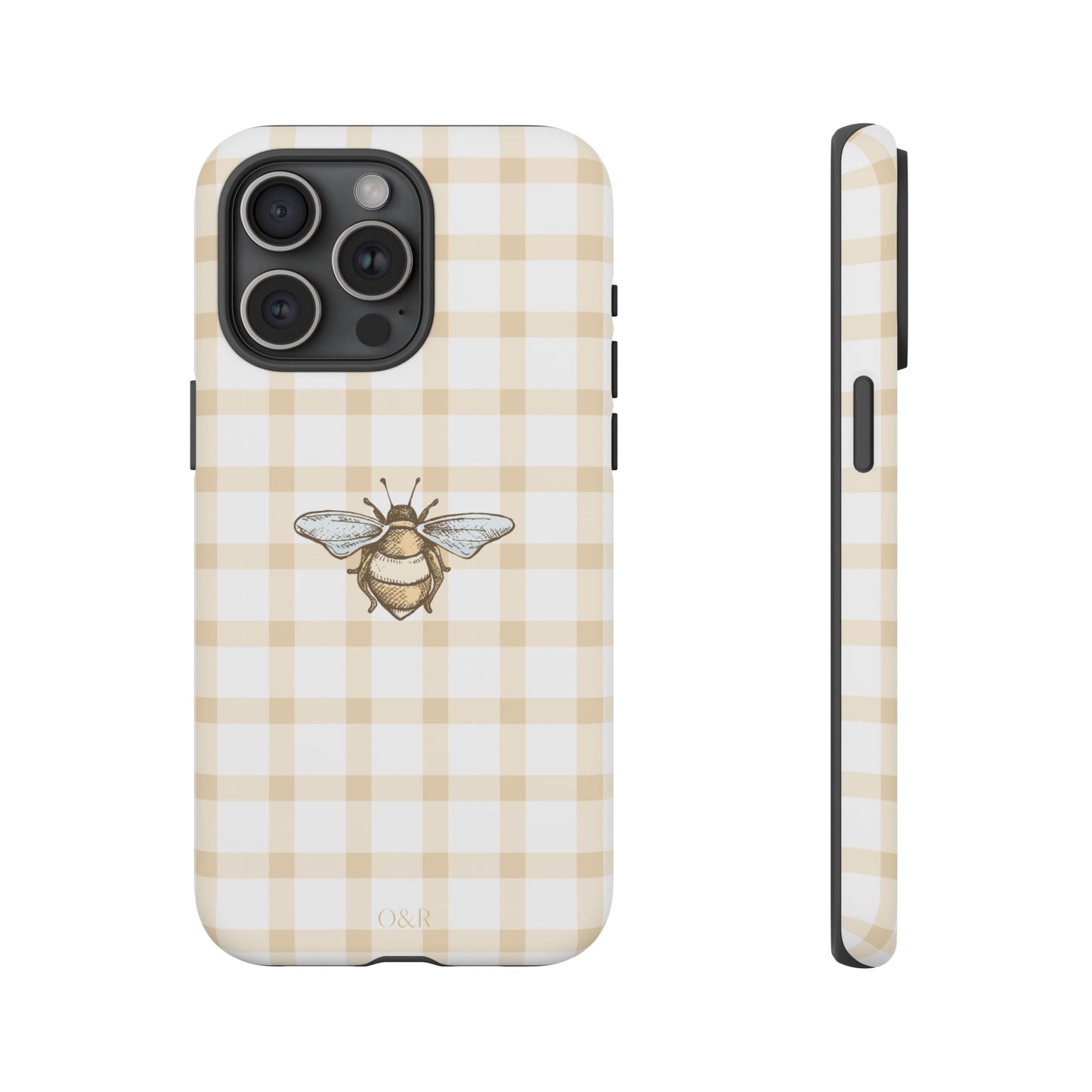 Bee-Inspired Gingham Tough Case - Stylish, Protective Phone Cover, Buzzing Bee Pattern, Unique Phone Accessory, Gift for Nature Lover