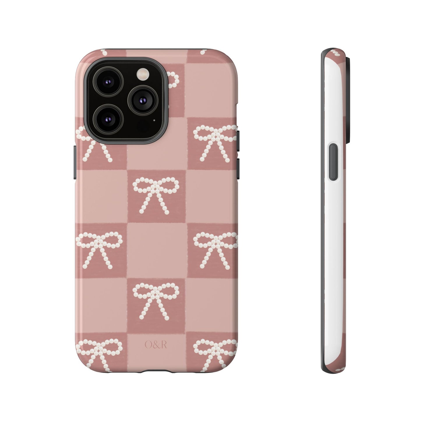 Pink Checkered Bow Tough Case, Phone Case,  Cellphone Cover, Protective Phone Shell, Cute Plaid Design