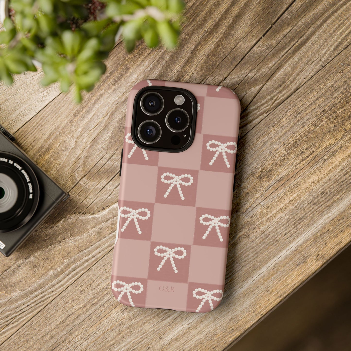 Pink Checkered Bow Tough Case, Phone Case,  Cellphone Cover, Protective Phone Shell, Cute Plaid Design