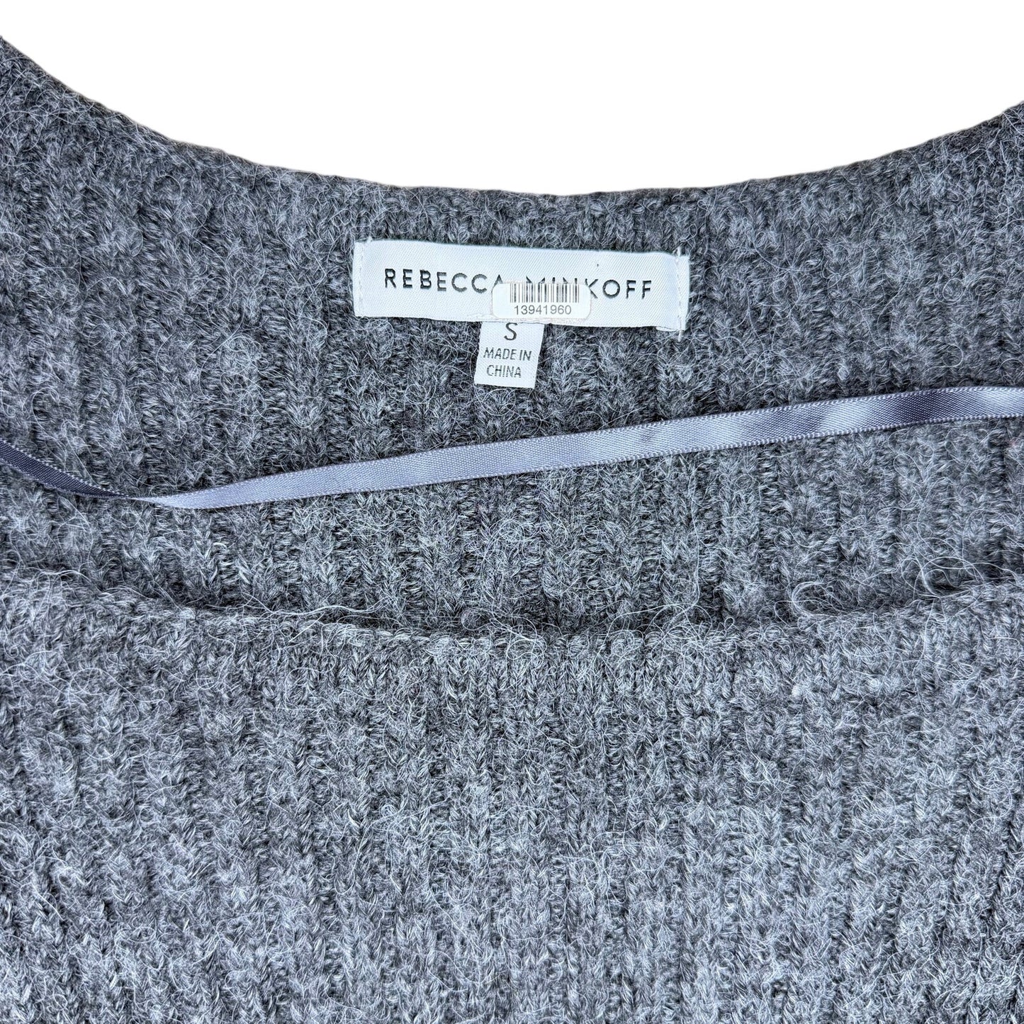 Rebecca Minkoff Pixi Square Neck Puff Sleeve Wool Blend Sweater Dark Grey Size S