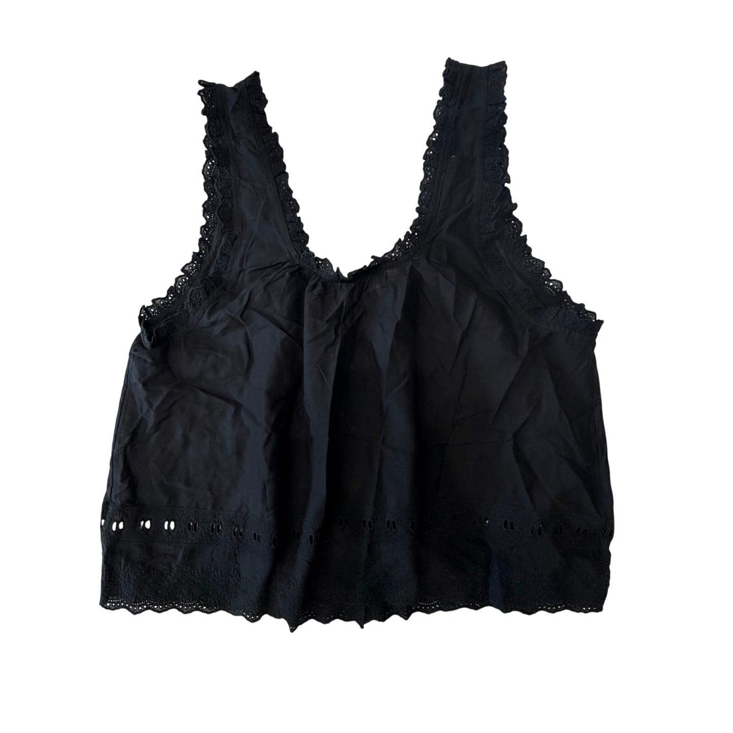 Madewell Embroidered Ruffle-Trim Top Black Size XL