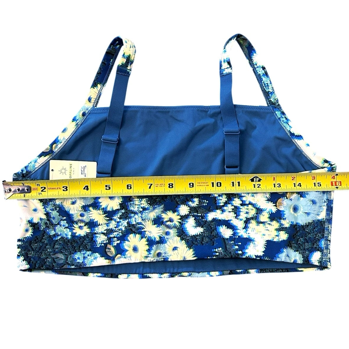 OFFLINE by Aerie Goals Stretch Floral Square Neck Sports Bra Blue Size L