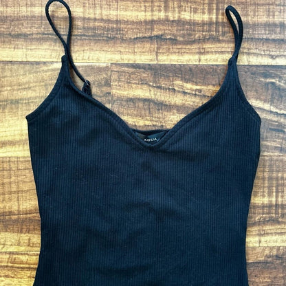 Aqua Black Ribbed V-Neck Tank Top Bodysuit Size Small