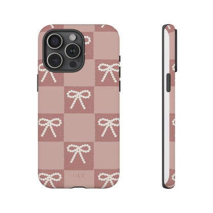 Pink Checkered Bow Tough Case, Phone Case,  Cellphone Cover, Protective Phone Shell, Cute Plaid Design