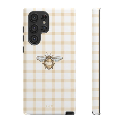 Bee-Inspired Gingham Tough Case - Stylish, Protective Phone Cover, Buzzing Bee Pattern, Unique Phone Accessory, Gift for Nature Lover