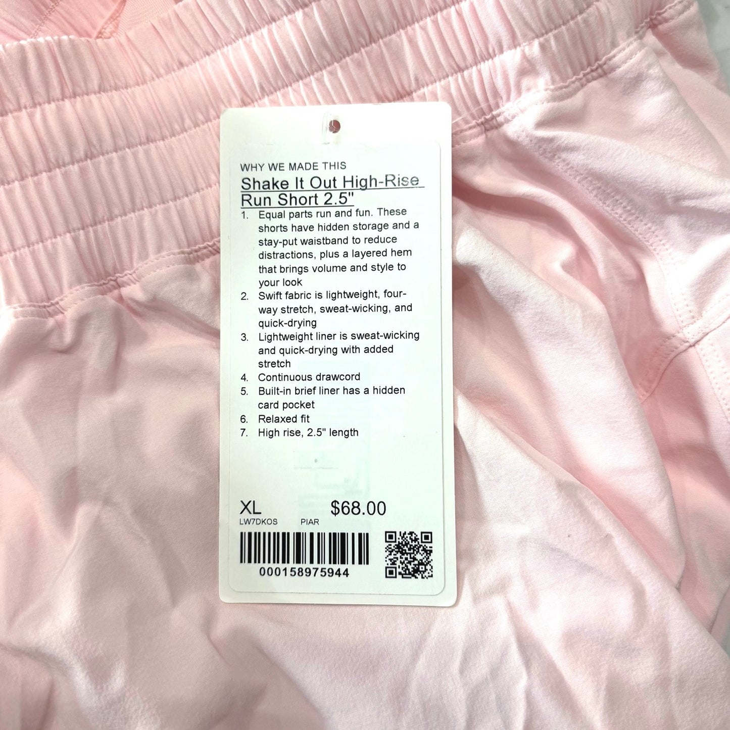 Lululemon Shake It Out High-Rise Running Short 2.5" Pink Pearl Size XL