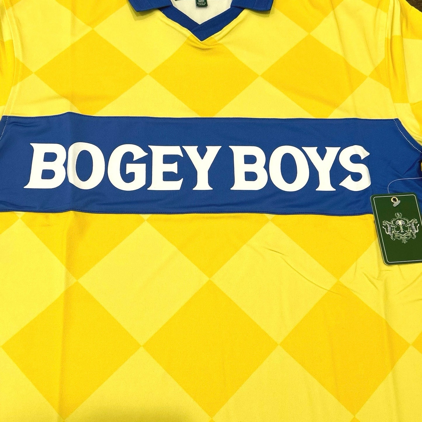 Bogey Boys Macklemore Men's Athletic Checkered Polo Golf Shirt Yellow Size M