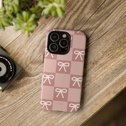 Pink Checkered Bow Tough Case, Phone Case,  Cellphone Cover, Protective Phone Shell, Cute Plaid Design