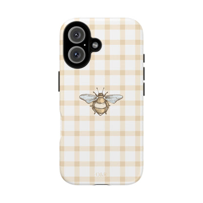 Bee-Inspired Gingham Tough Case - Stylish, Protective Phone Cover, Buzzing Bee Pattern, Unique Phone Accessory, Gift for Nature Lover