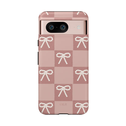 Pink Checkered Bow Tough Case, Phone Case,  Cellphone Cover, Protective Phone Shell, Cute Plaid Design