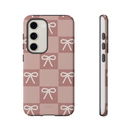 Pink Checkered Bow Tough Case, Phone Case,  Cellphone Cover, Protective Phone Shell, Cute Plaid Design