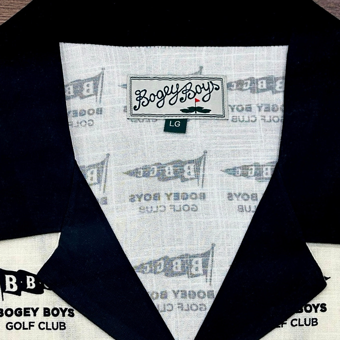 Bogey Boys Flag Button Up Men's Golf Shirt Black and Cream Size L