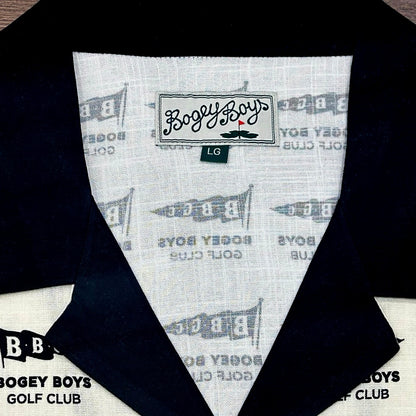 Bogey Boys Flag Button Up Men's Golf Shirt Black and Cream Size L