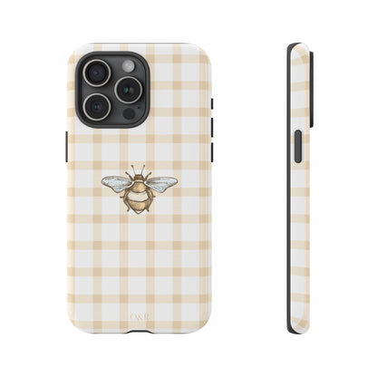 Bee-Inspired Gingham Tough Case - Stylish, Protective Phone Cover, Buzzing Bee Pattern, Unique Phone Accessory, Gift for Nature Lover