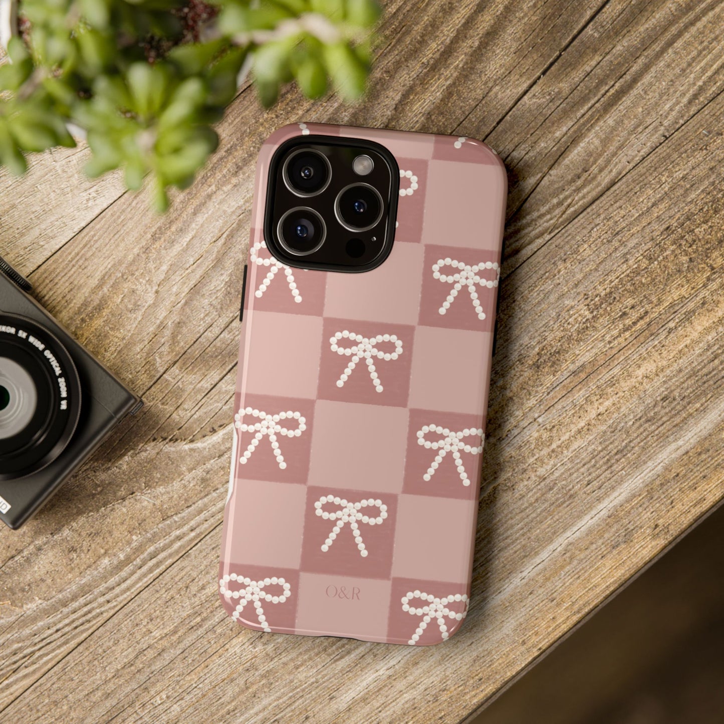 Pink Checkered Bow Tough Case, Phone Case,  Cellphone Cover, Protective Phone Shell, Cute Plaid Design