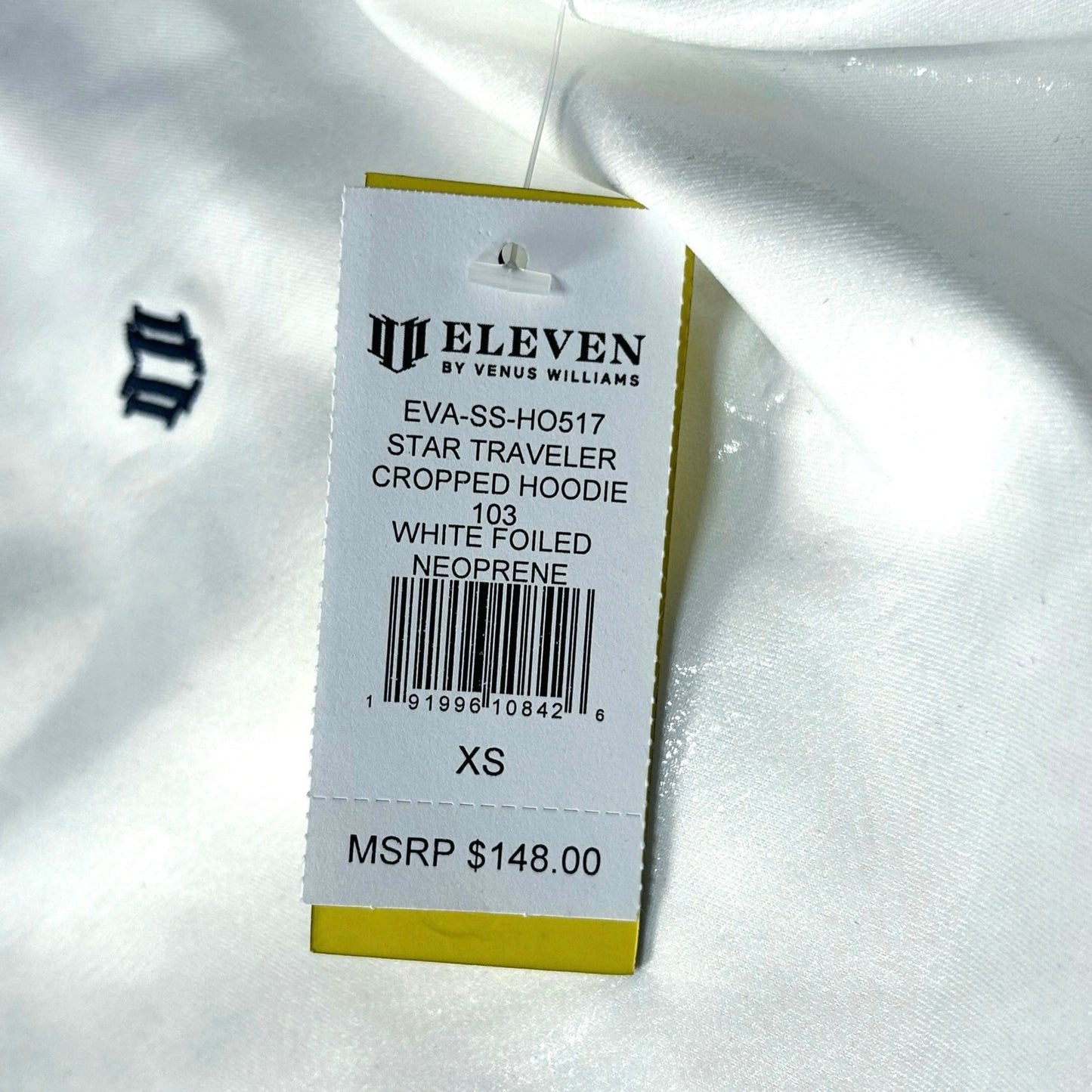 EleVen by Venus Williams Star Traveler Cropped Hoodie White Foiled Size XS