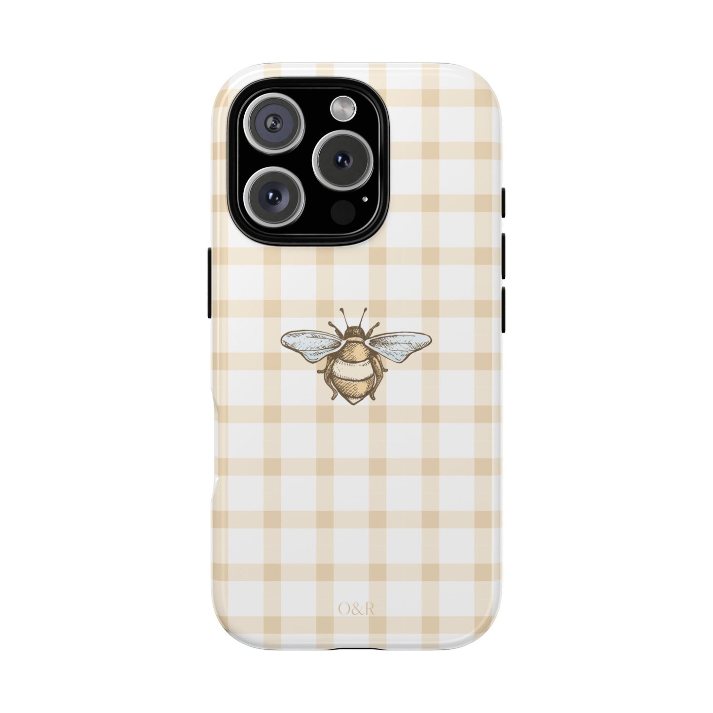 Bee-Inspired Gingham Tough Case - Stylish, Protective Phone Cover, Buzzing Bee Pattern, Unique Phone Accessory, Gift for Nature Lover