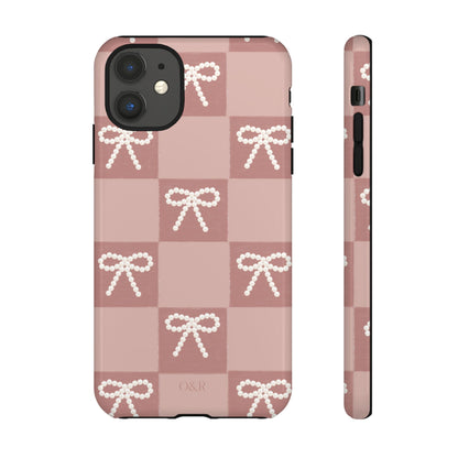 Pink Checkered Bow Tough Case, Phone Case,  Cellphone Cover, Protective Phone Shell, Cute Plaid Design