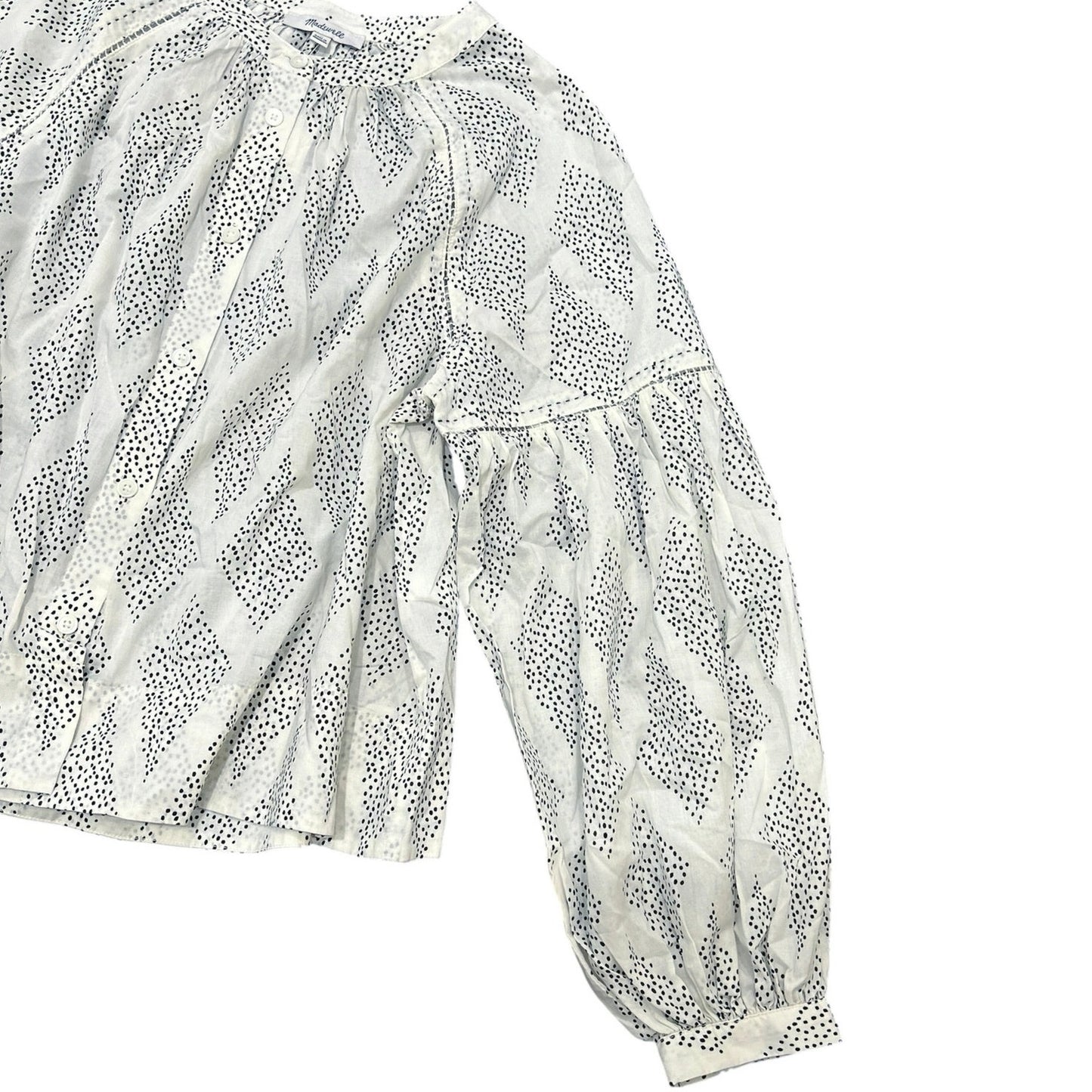 Madewell Shirred Balloon-Sleeve Top in Geometric Print in Lighthouse Size M