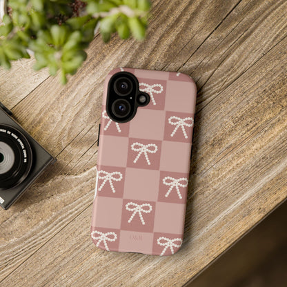 Pink Checkered Bow Tough Case, Phone Case,  Cellphone Cover, Protective Phone Shell, Cute Plaid Design