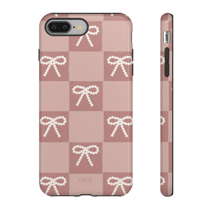 Pink Checkered Bow Tough Case, Phone Case,  Cellphone Cover, Protective Phone Shell, Cute Plaid Design