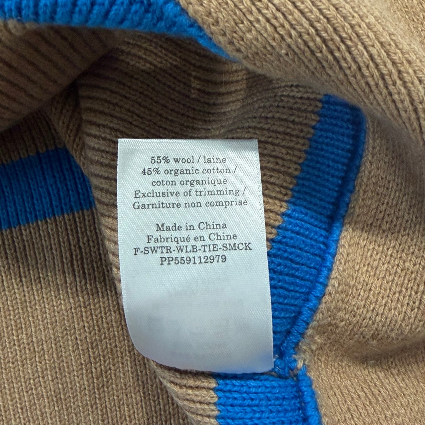 Everlane The Lace-Up Smock Sweater Wool Blend Tan and Blue Stripe Size XS