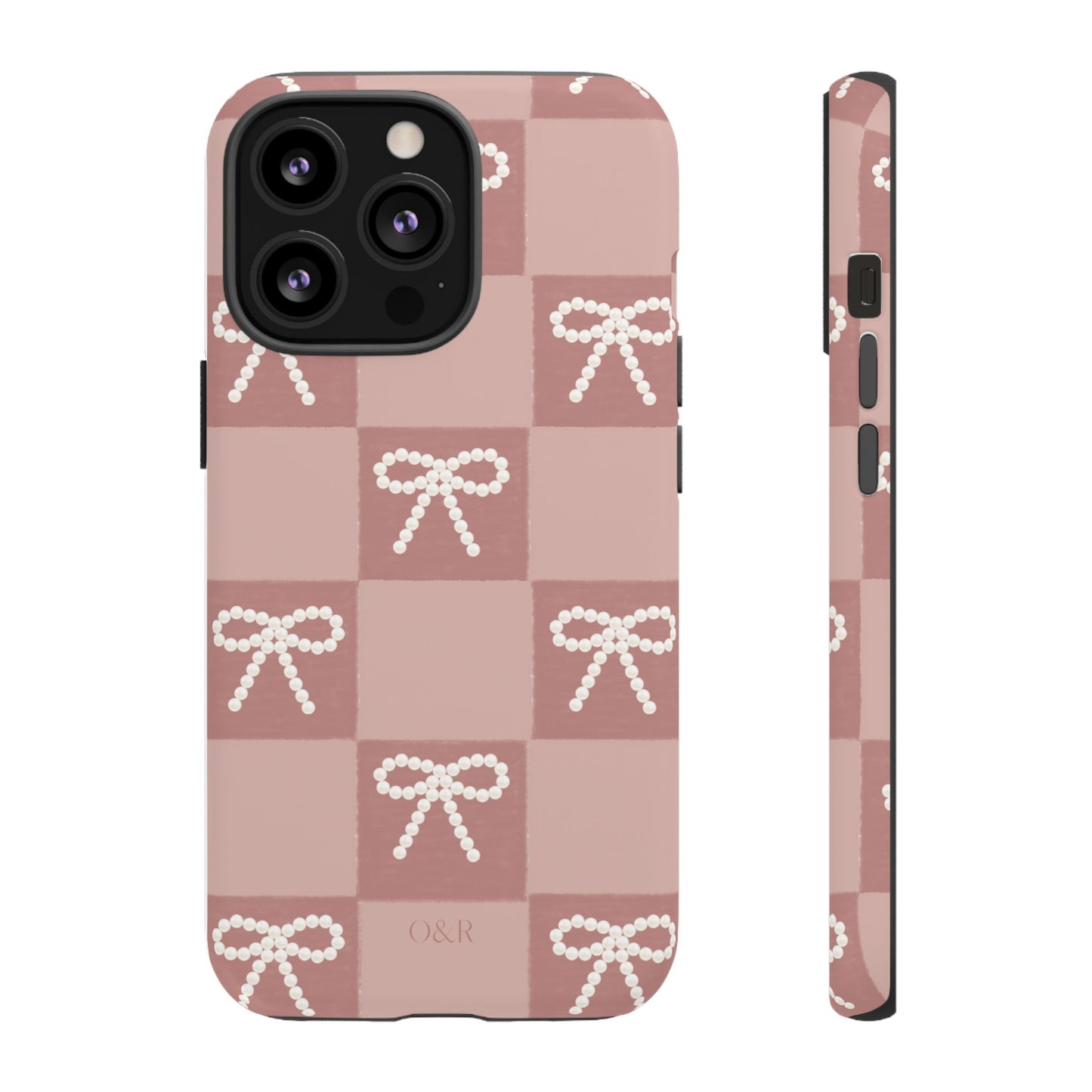 Pink Checkered Bow Tough Case, Phone Case,  Cellphone Cover, Protective Phone Shell, Cute Plaid Design