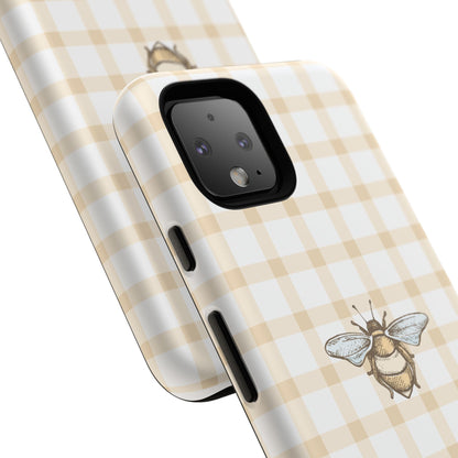 Bee-Inspired Gingham Tough Case - Stylish, Protective Phone Cover, Buzzing Bee Pattern, Unique Phone Accessory, Gift for Nature Lover