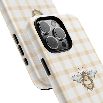 Bee-Inspired Gingham Tough Case - Stylish, Protective Phone Cover, Buzzing Bee Pattern, Unique Phone Accessory, Gift for Nature Lover