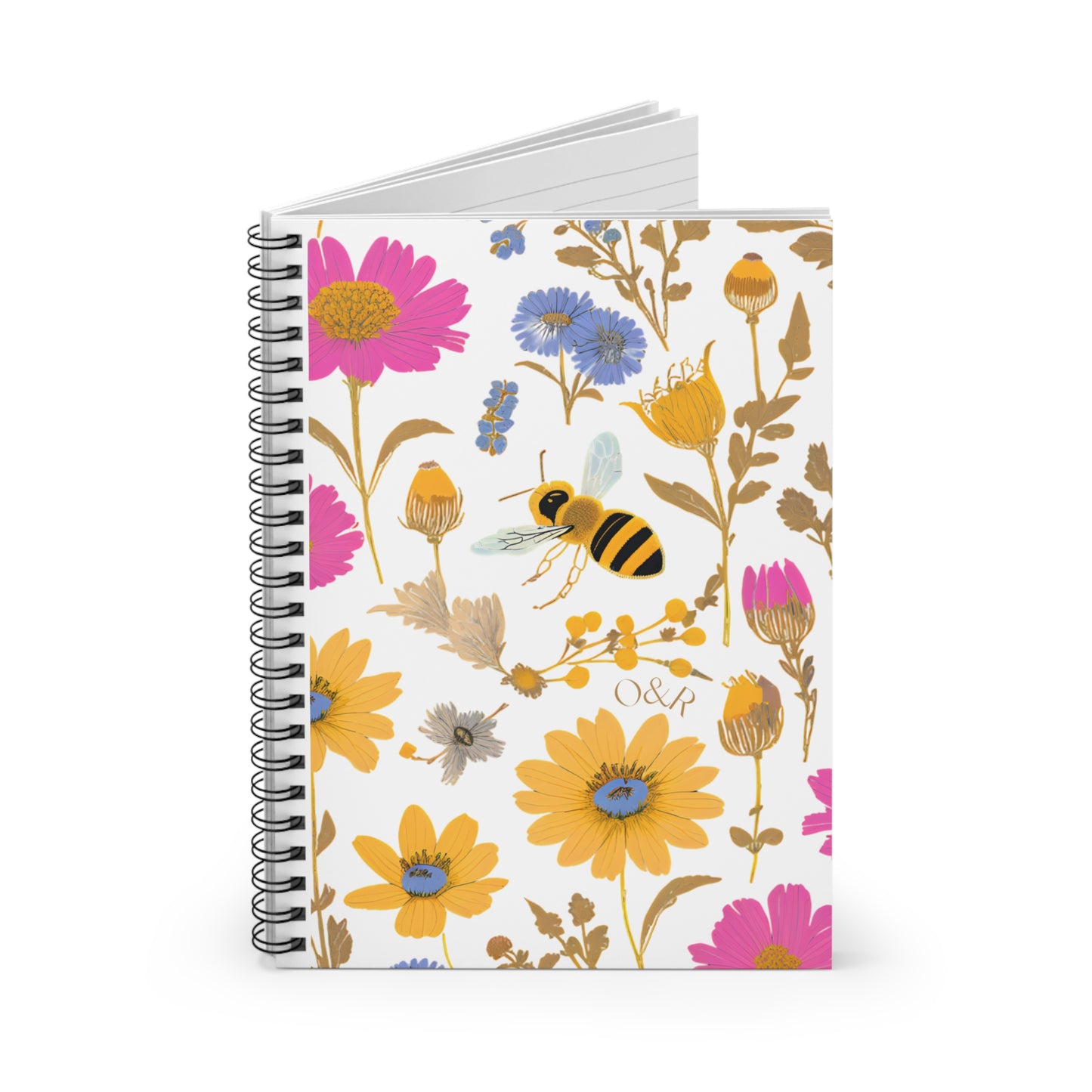 Floral Bee Spiral Notebook - Ruled Line for Nature Lovers & Journaling