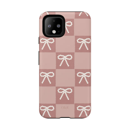 Pink Checkered Bow Tough Case, Phone Case,  Cellphone Cover, Protective Phone Shell, Cute Plaid Design