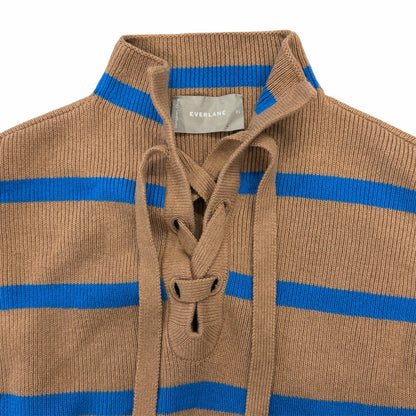 Everlane The Lace-Up Smock Sweater Wool Blend Tan and Blue Stripe Size XS