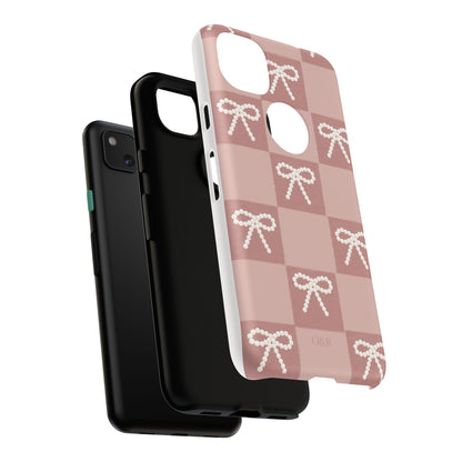 Pink Checkered Bow Tough Case, Phone Case,  Cellphone Cover, Protective Phone Shell, Cute Plaid Design