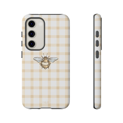 Bee-Inspired Gingham Tough Case - Stylish, Protective Phone Cover, Buzzing Bee Pattern, Unique Phone Accessory, Gift for Nature Lover