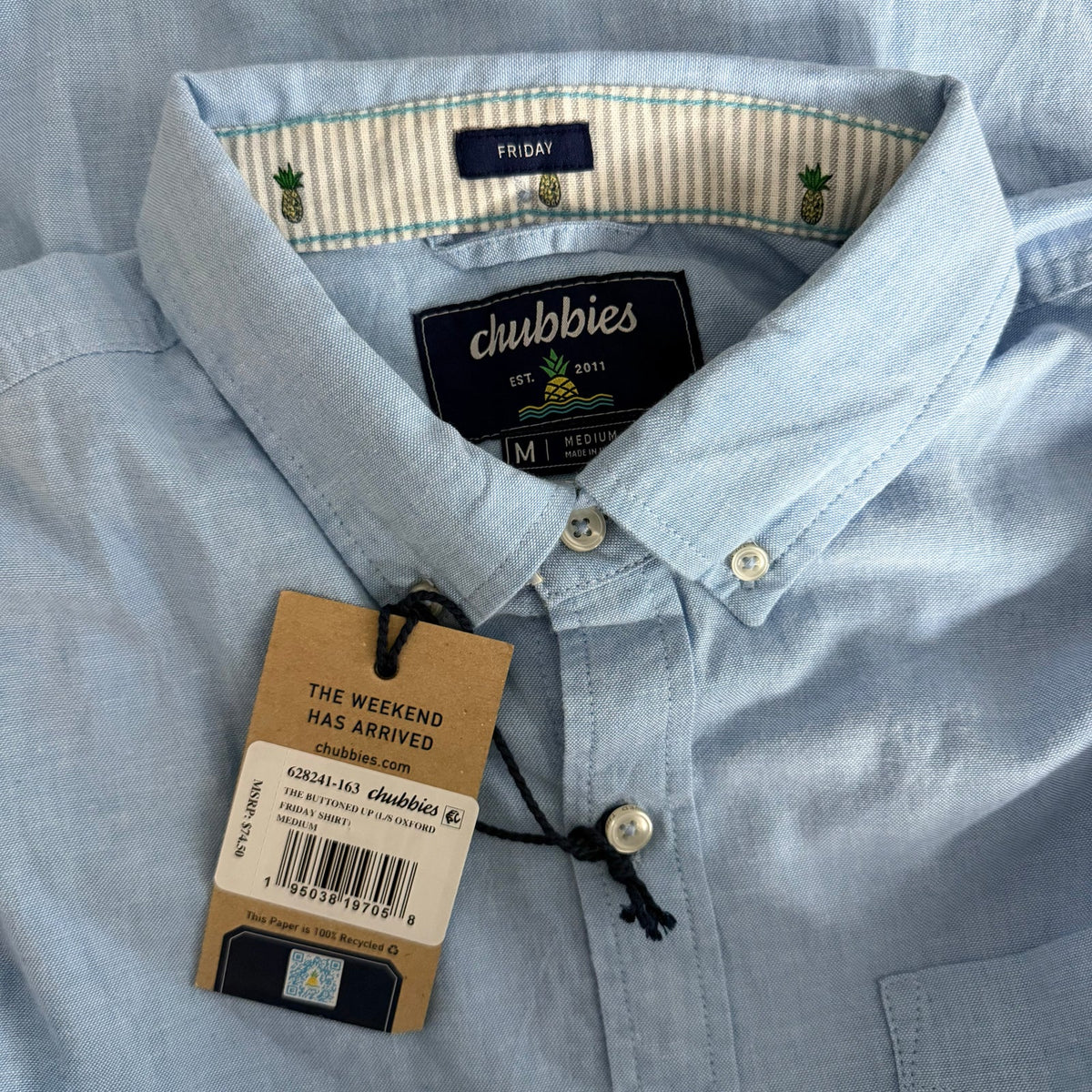 Chubbies Long Sleeve Oxford The Buttoned Up Blue Size M
