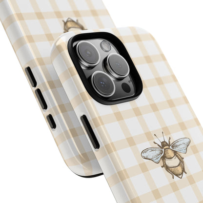 Bee-Inspired Gingham Tough Case - Stylish, Protective Phone Cover, Buzzing Bee Pattern, Unique Phone Accessory, Gift for Nature Lover